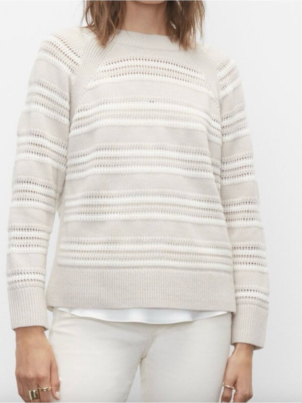 Club Monaco Men's Cream Open-Knit Crewneck Sweater
